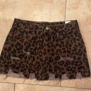 Leopard Print Distressed Mini Skirt